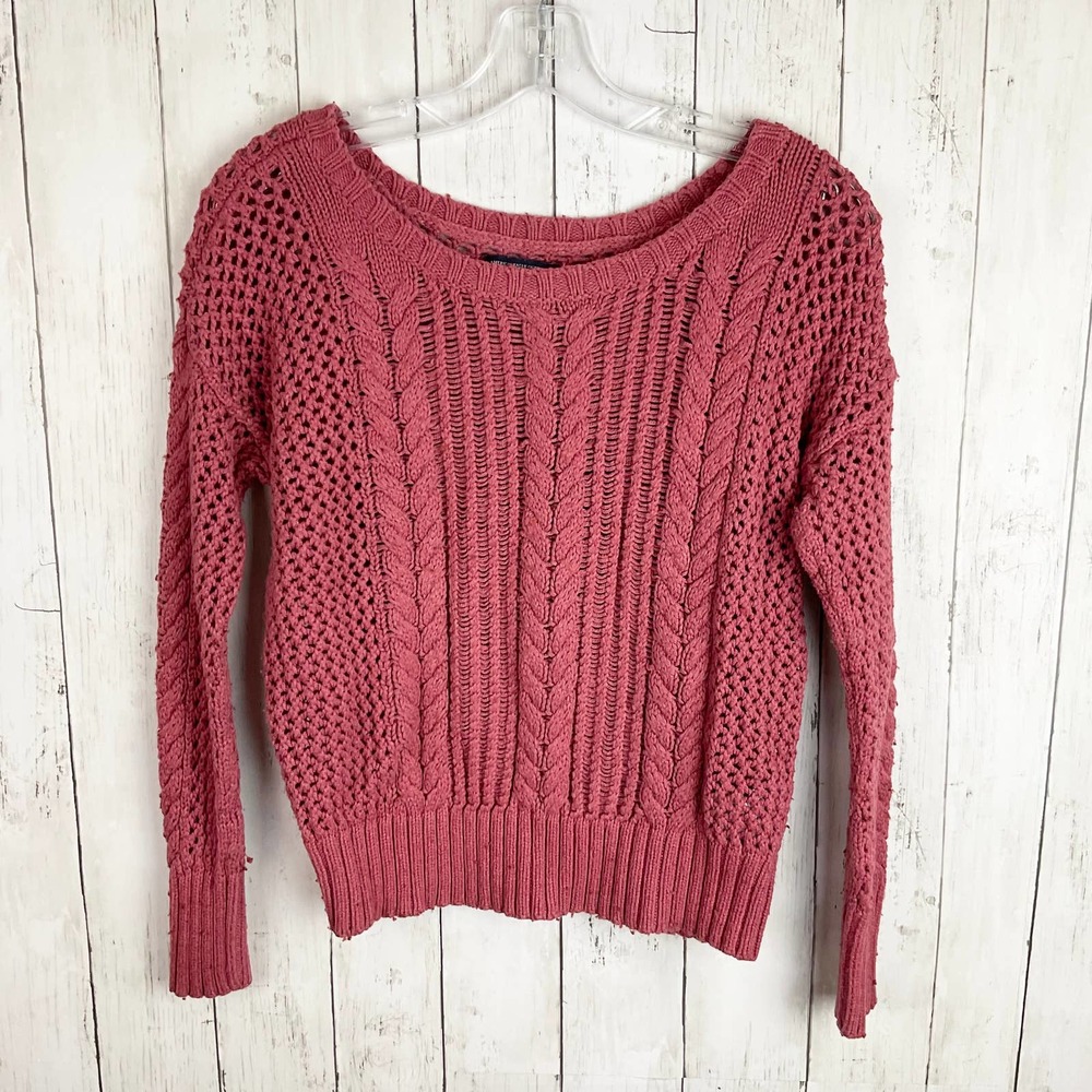 AEO Muted Pink Open Crotchet Cable Knit Sweater
